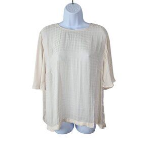 A New Day Women's Cream Houndstooth Blouse Sheer Size XL Casual Career